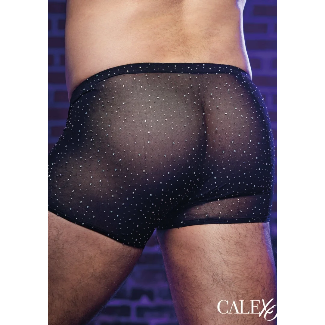 CalExotics Radiance Boxer Briefs czarne siateczkowe bokserki z kryształkami — zdjęcie 5
