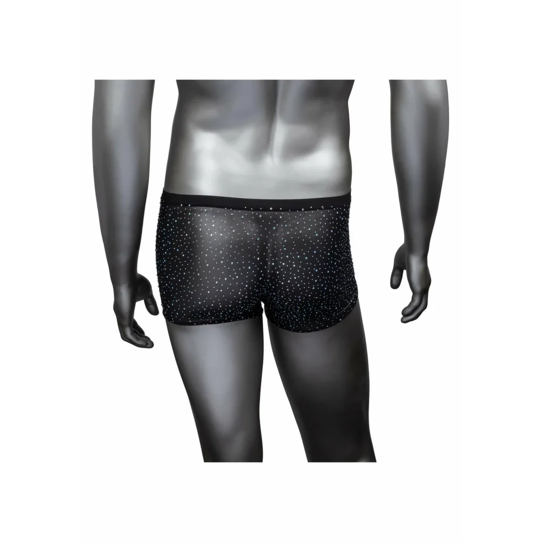 CalExotics Radiance Boxer Briefs czarne siateczkowe bokserki z kryształkami — zdjęcie 7