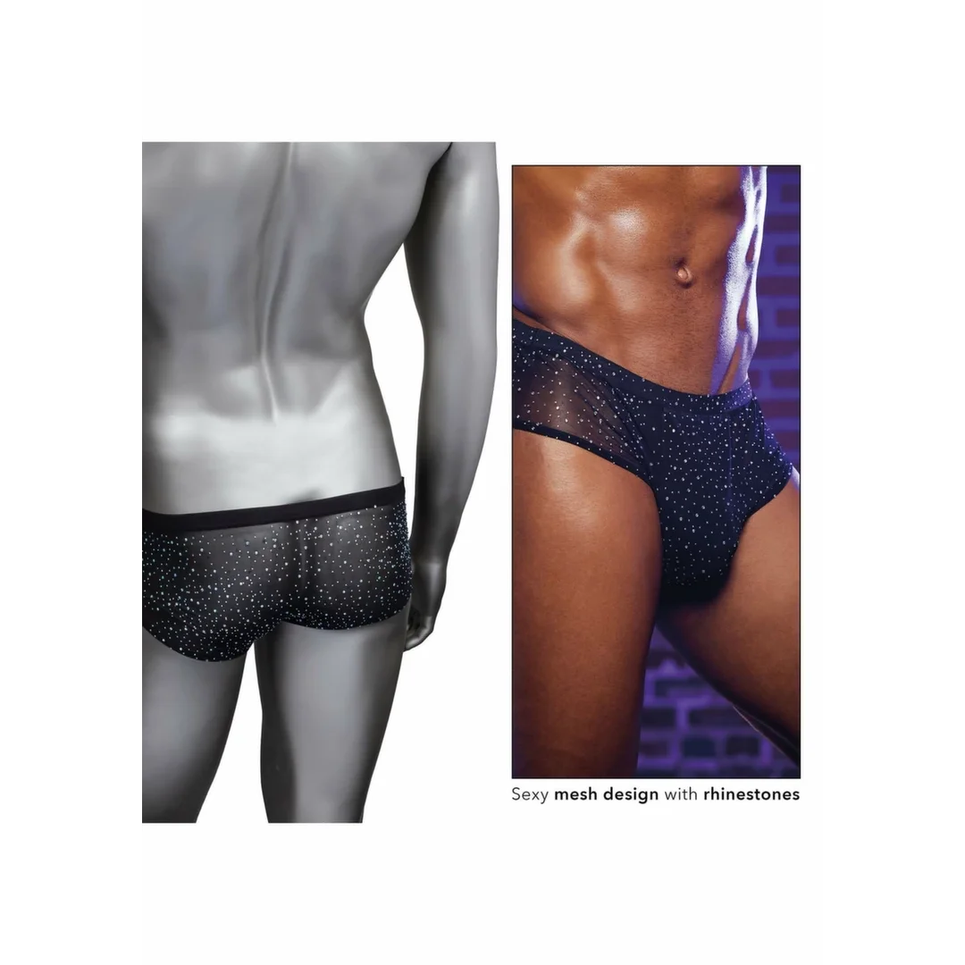 CalExotics Radiance Classic Briefs męskie siateczkowe z kryształkami, czarne — zdjęcie 2