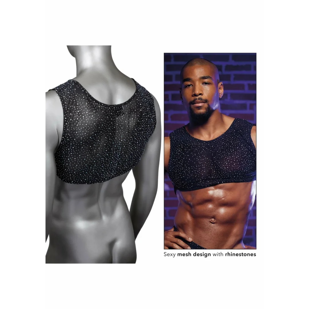 CalExotics Radiance Crop Top - top damski z siateczki i kryształkami, czarny — zdjęcie 2