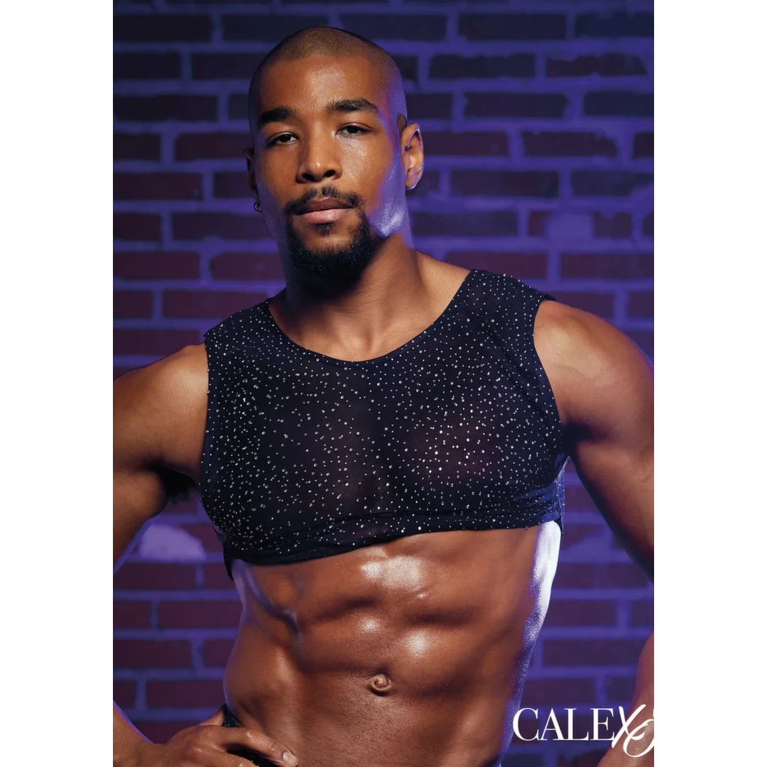 CalExotics Radiance Crop Top - top damski z siateczki i kryształkami, czarny — zdjęcie 3