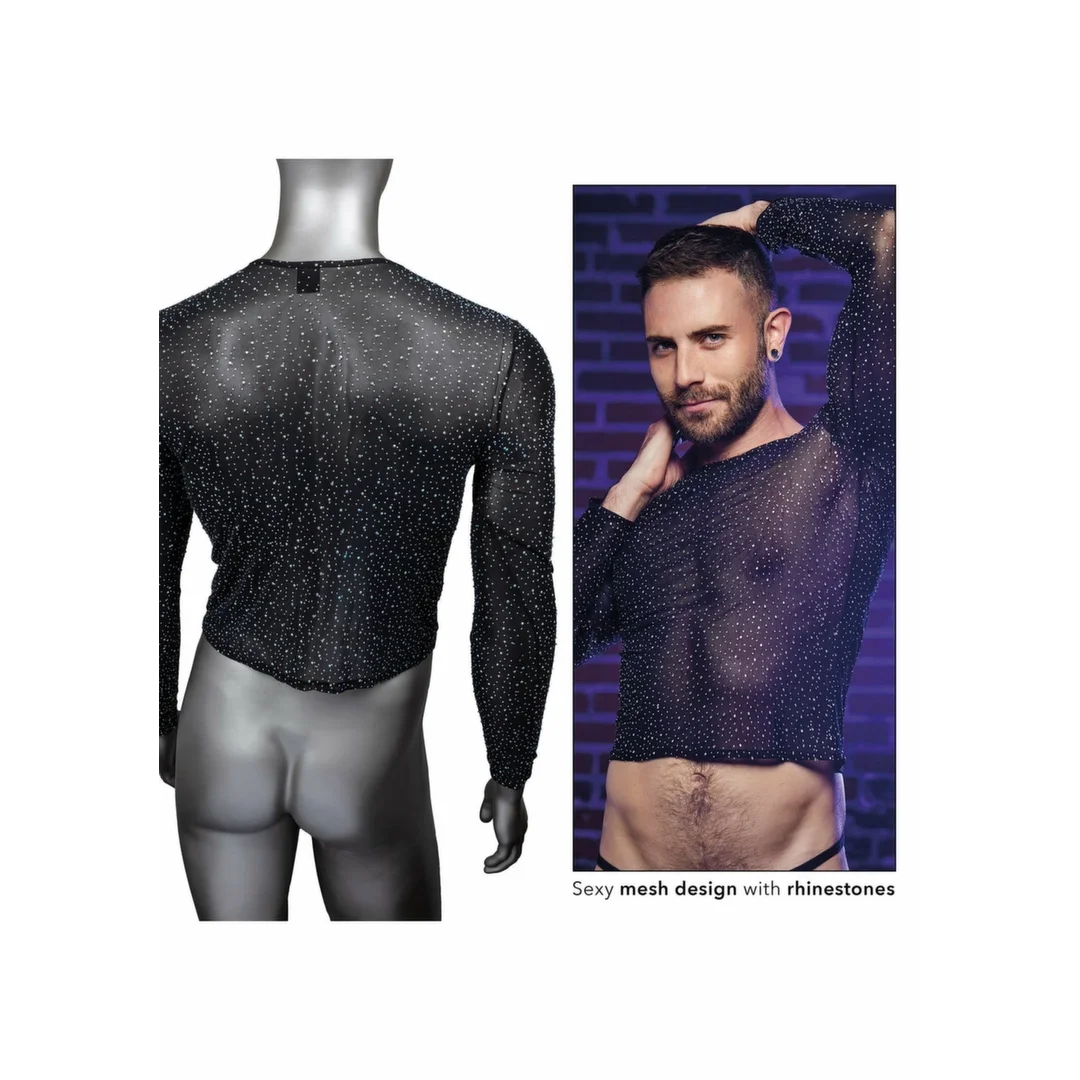 CalExotics Radiance Long Sleeve Shirt czarna siateczka z kryształkami — zdjęcie 2