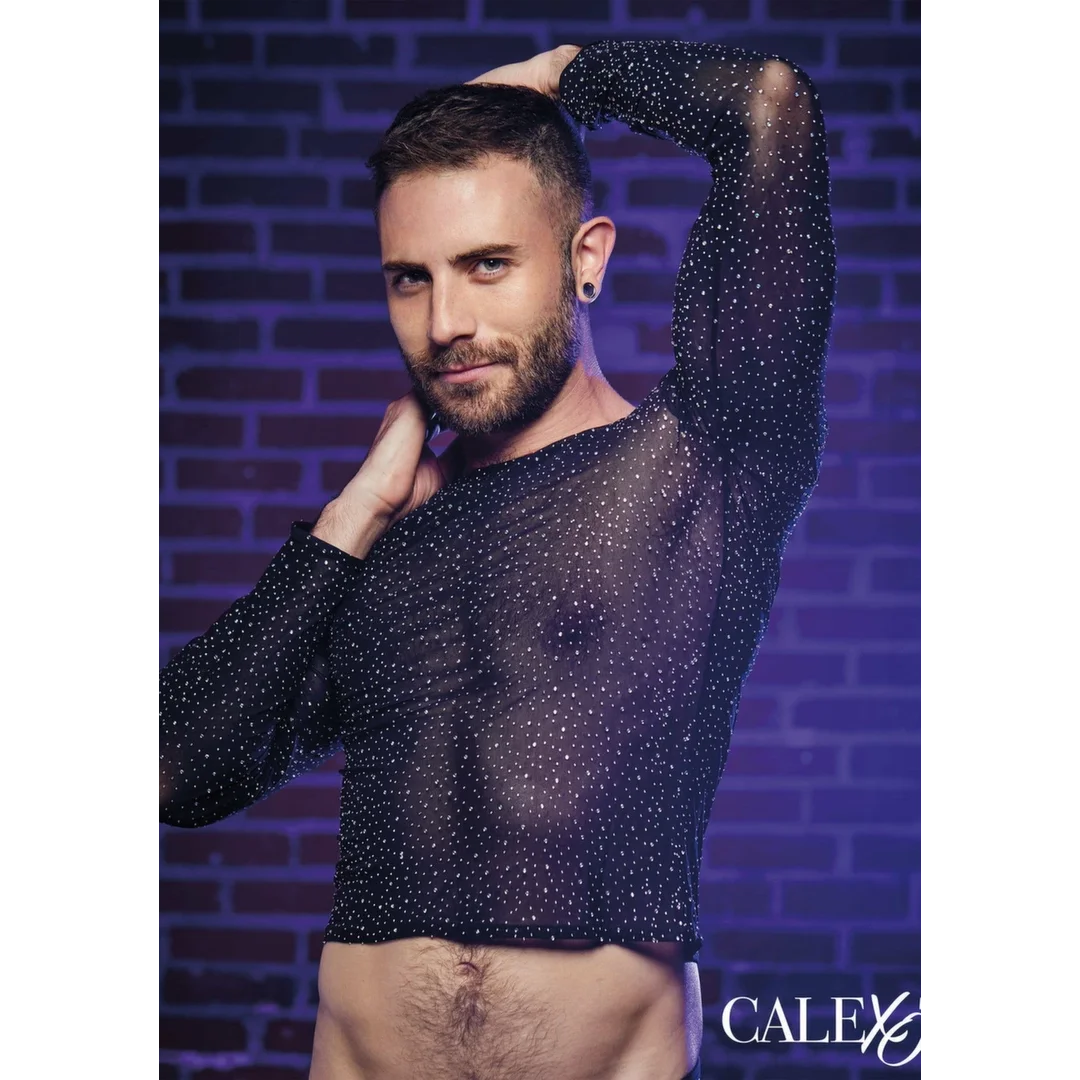 CalExotics Radiance Long Sleeve Shirt czarna siateczka z kryształkami — zdjęcie 3