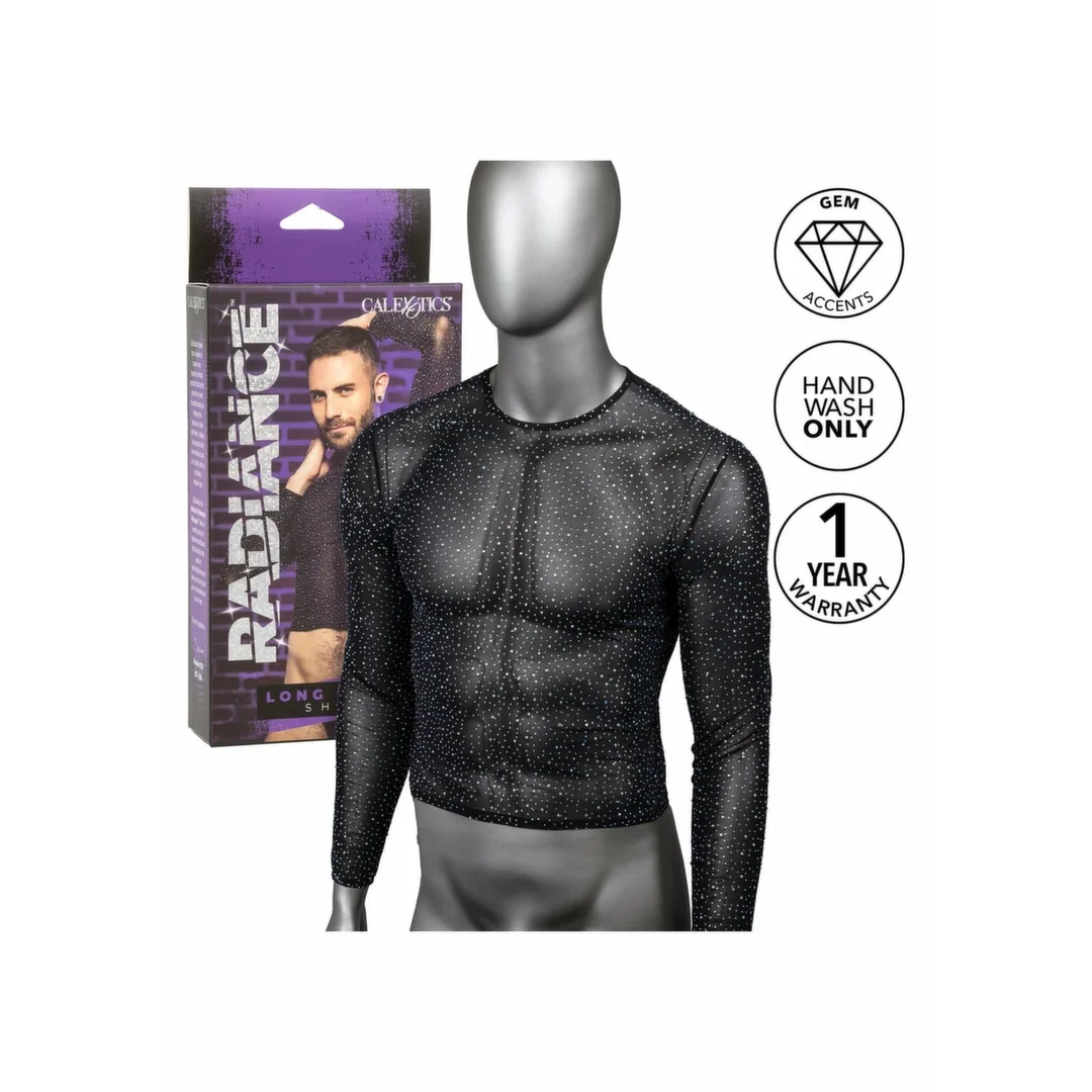 CalExotics Radiance Long Sleeve Shirt czarna siateczka z kryształkami — zdjęcie 6