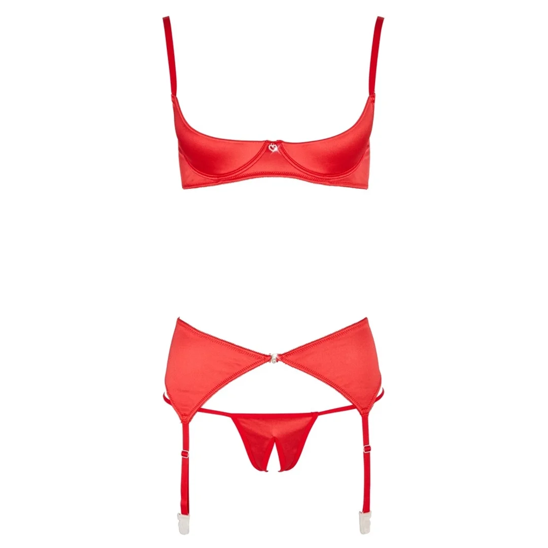 Cottelli Lingerie 3-częściowy komplet satynowy czerwony 75B/S — zdjęcie 8