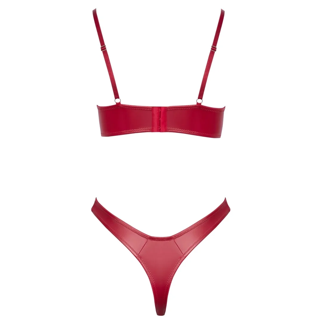 Cottelli Lingerie 80B/M - Komplet Bielizny Wet Look, Czerwony, Fiszbin, Paseczki — zdjęcie 7