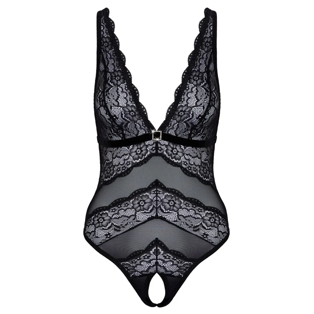 Cottelli Lingerie Body Czarny XL Bez Krocza z Kwiatową Koronką — zdjęcie 8