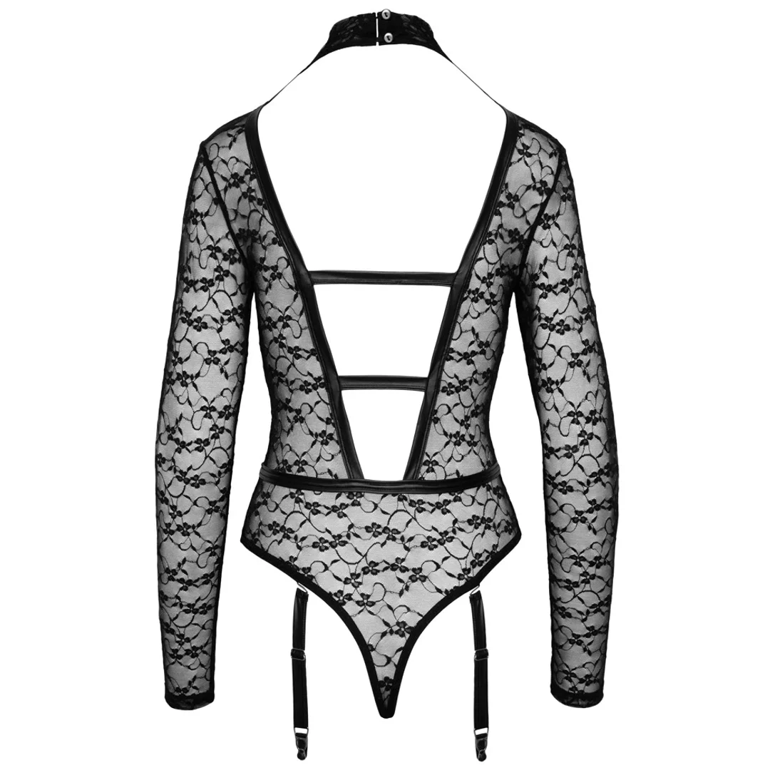 Cottelli LINGERIE Body Koronkowe Czarny XL Długi Rękaw Uprząż — zdjęcie 7
