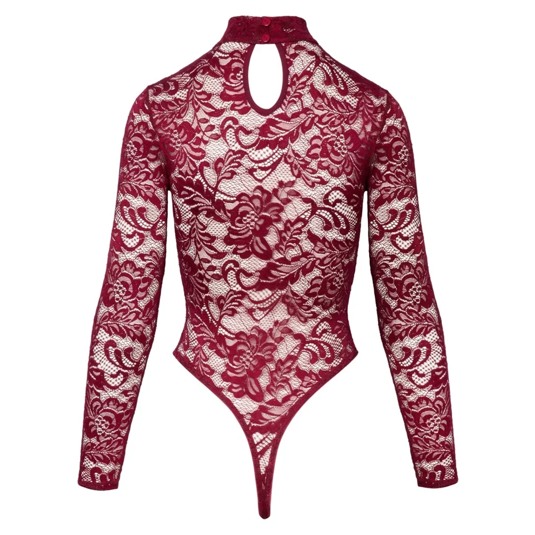 Cottelli Lingerie Body Koronkowe z Długim Rękawem Bordowe M — zdjęcie 6