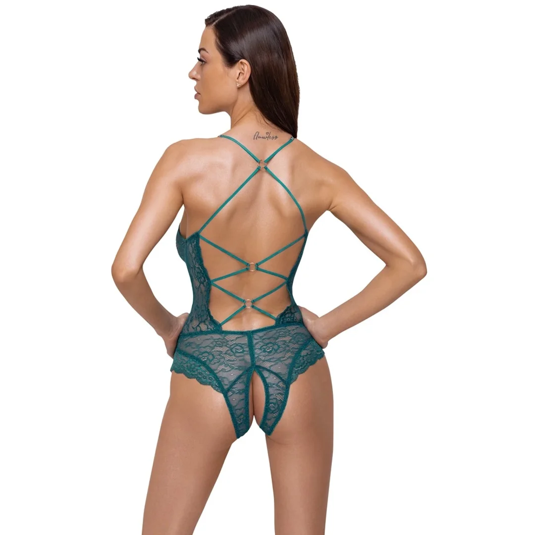 Cottelli Lingerie Body koronkowe z paskami, bez części dolnej, zielone S — zdjęcie 5