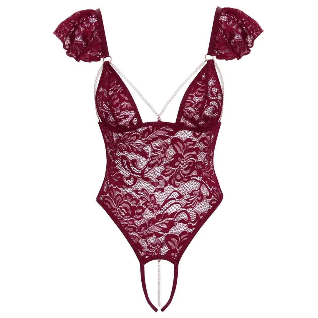 Cottelli Lingerie Body Pearls koronkowe z detalami perłowymi bordo S — zdjęcie 6