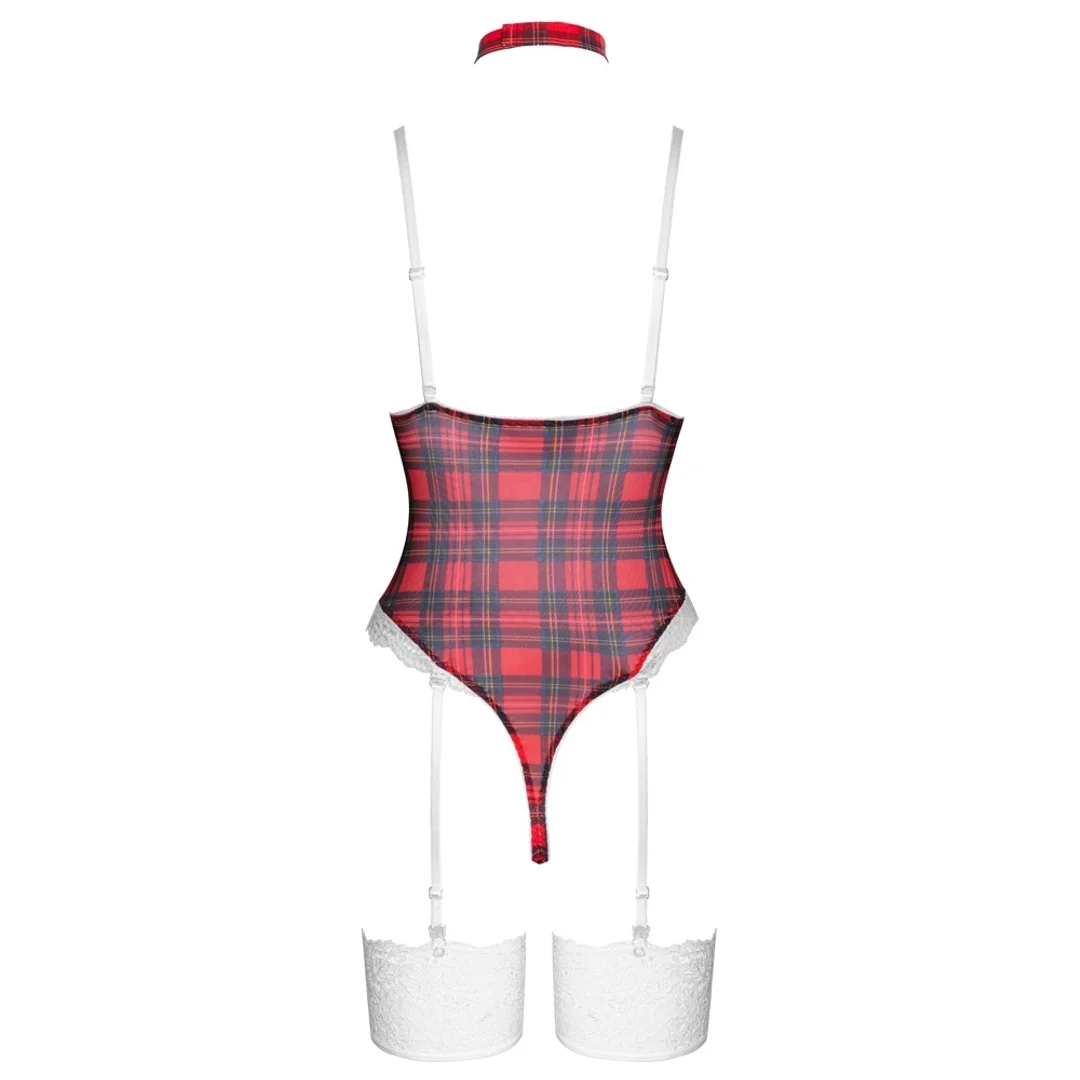 Cottelli Lingerie Body Plaid z chokerem i koronką, biało-czerwony S — zdjęcie 6