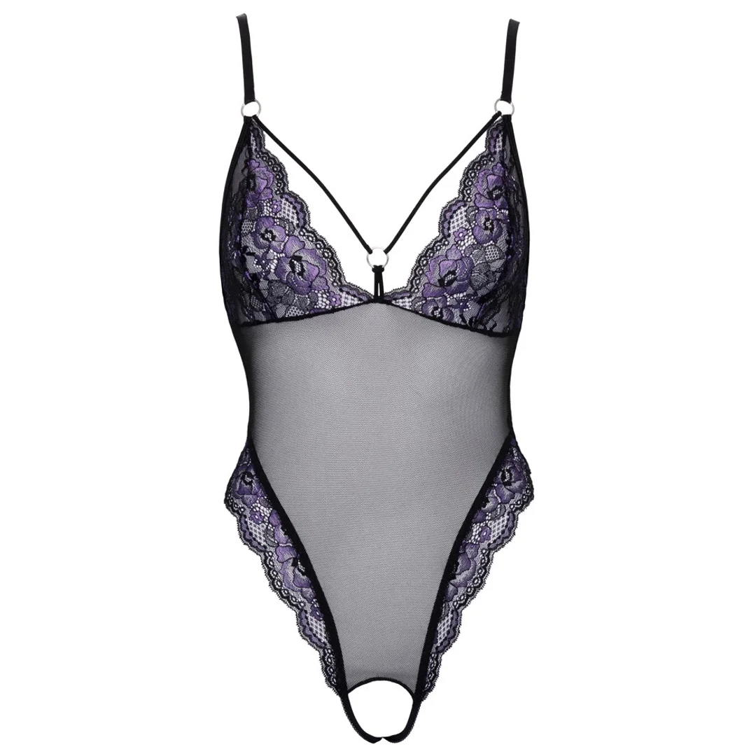 Cottelli Lingerie Body XL Czarny z Fioletową Koronką, Regulowane — zdjęcie 8