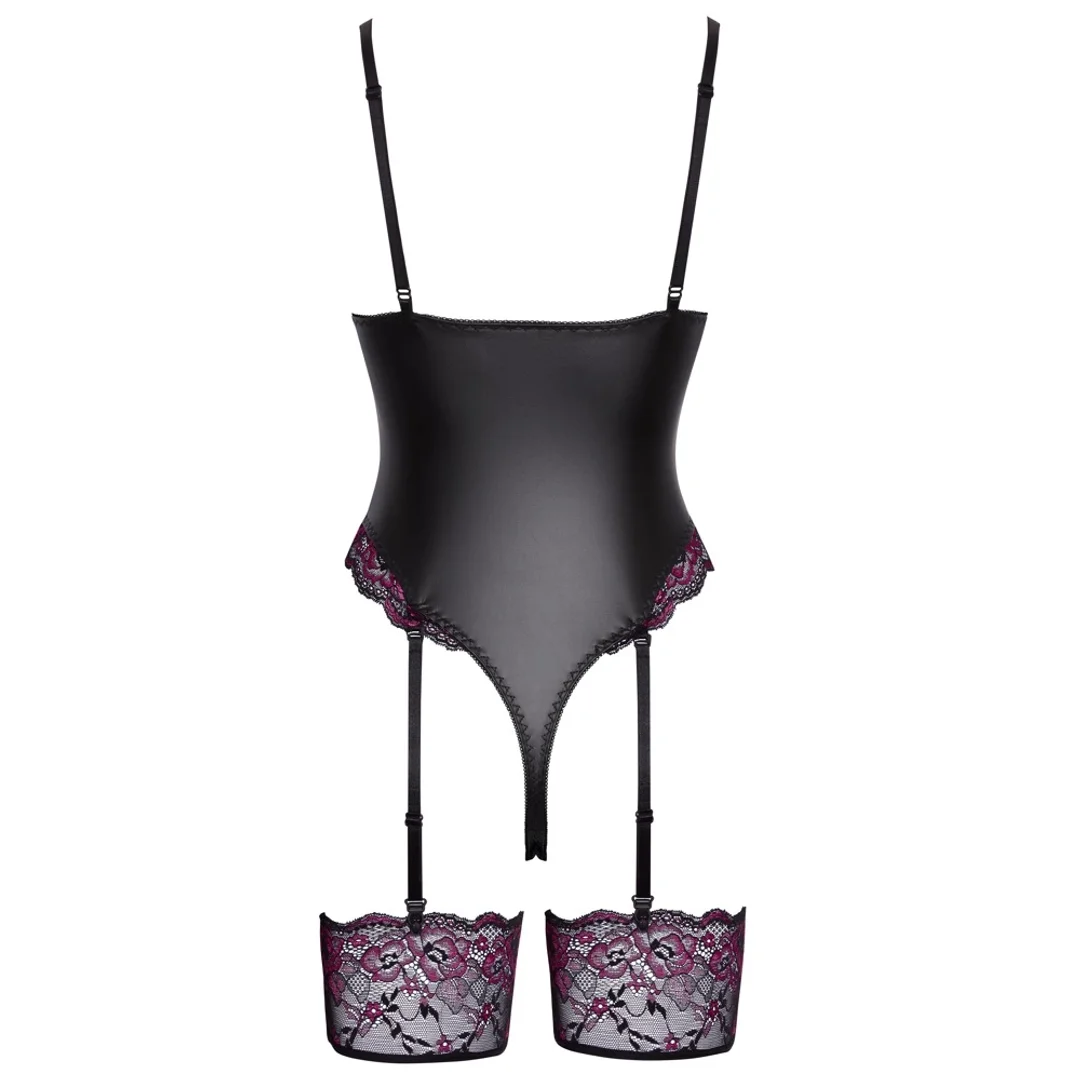 Cottelli Lingerie Body z odpinanymi pasami i koronką czarny/rożowy S — zdjęcie 6