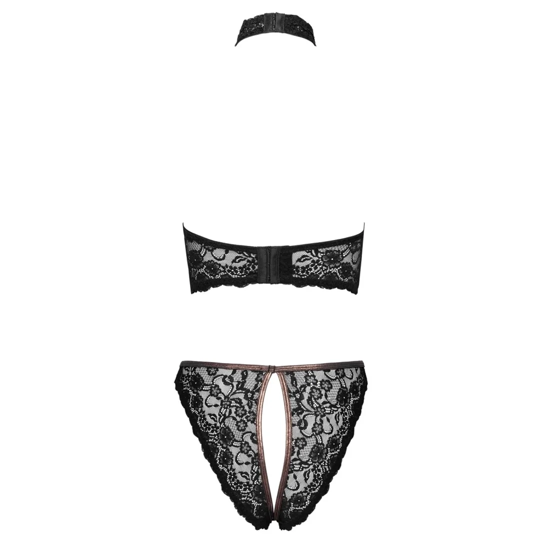 Cottelli LINGERIE Bra Set open S czarny koronkowy z ozdobnymi paskami — zdjęcie 7
