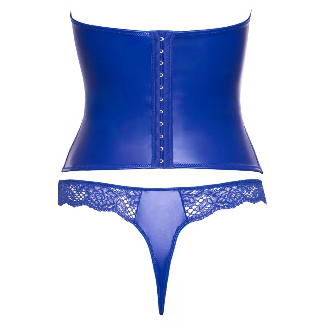 Cottelli Lingerie Corset niebieski model z koronką i wetlook S — zdjęcie 7