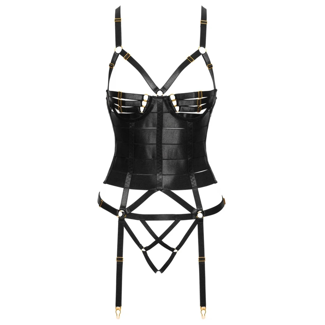 Cottelli Lingerie Corset Straps czarny komplet z paskami 75B/S — zdjęcie 6