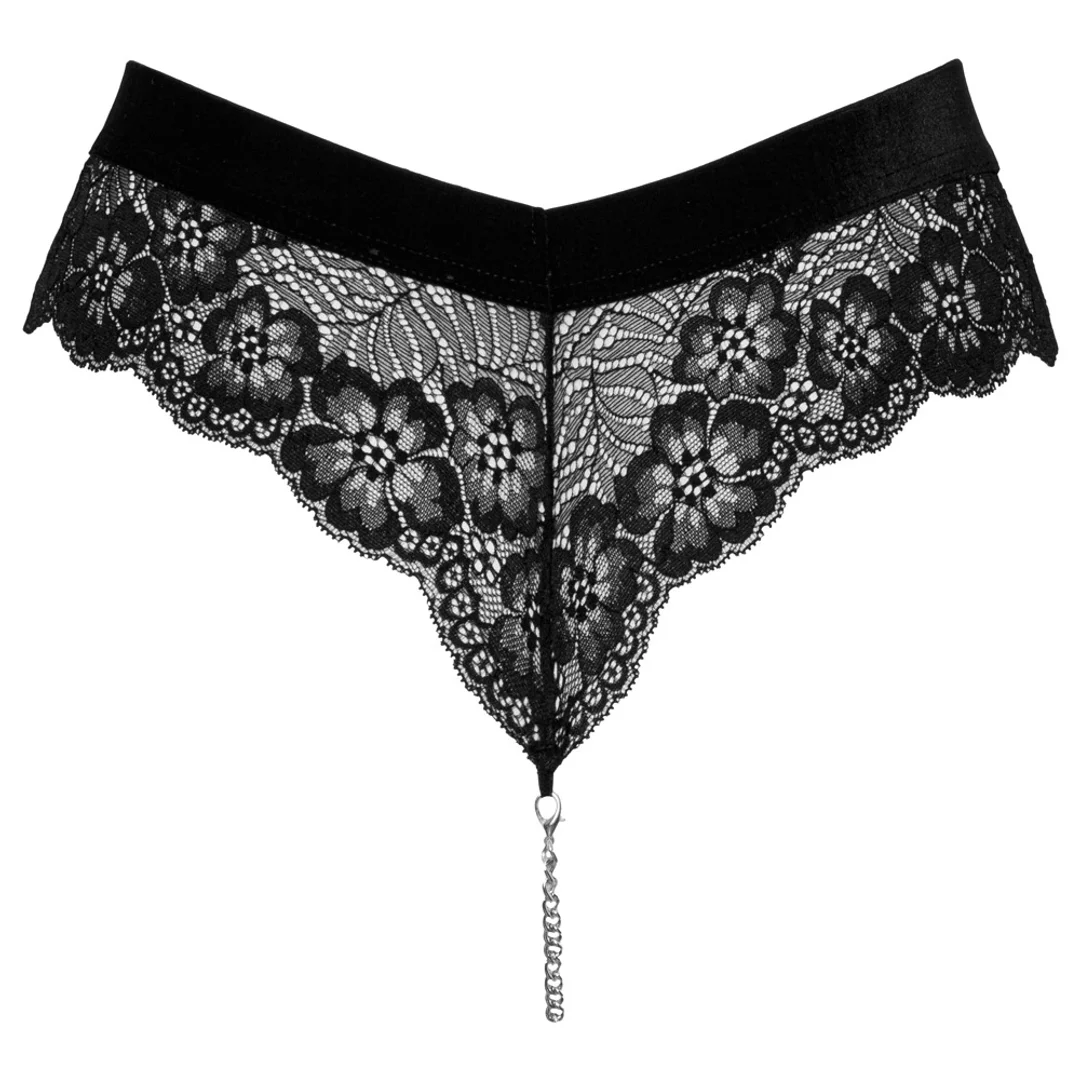 Cottelli Lingerie Figi koronkowe z odpinanym łańcuszkiem L czarne — zdjęcie 6