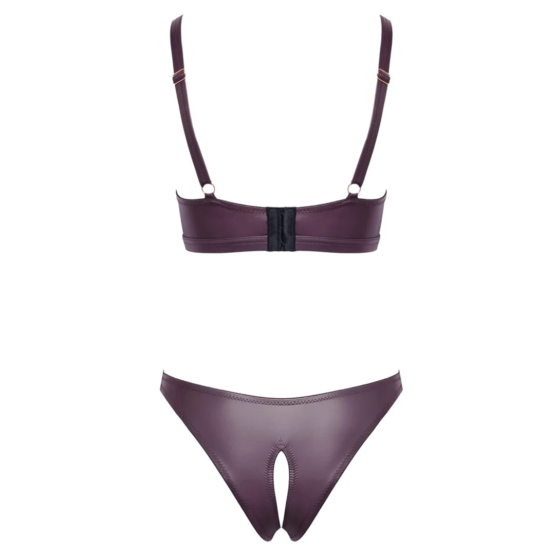 Cottelli Lingerie Fioletowy Komplet Wet Look M - Biustonosz i Otwarte Majtki — zdjęcie 8