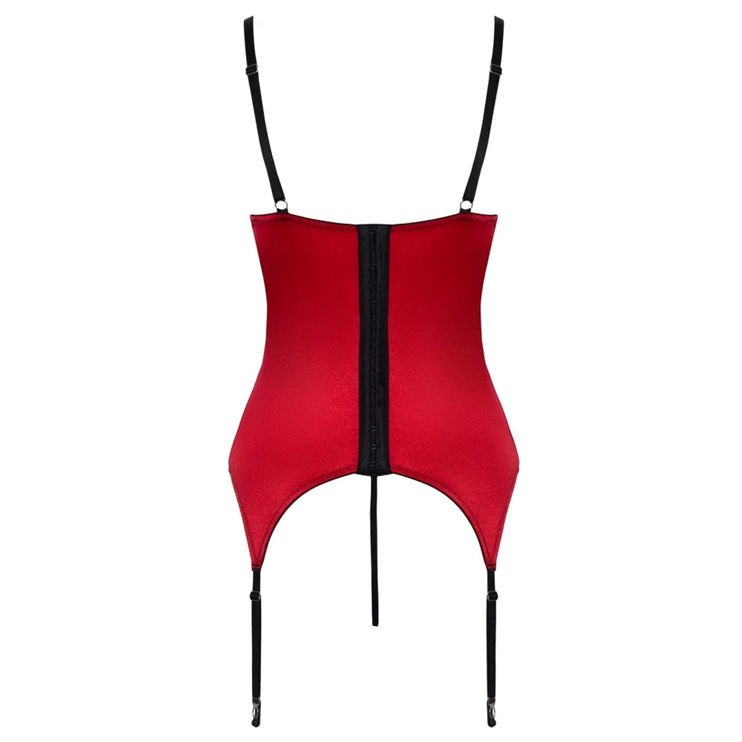 Cottelli LINGERIE Haleczka satynowa z paskami M czerwona z czarną koronką — zdjęcie 7
