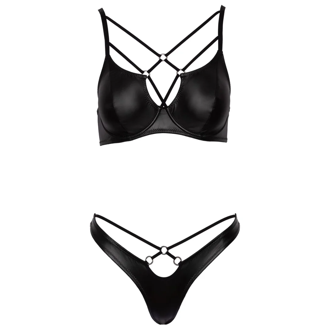 Cottelli LINGERIE komplet 2-częściowy czarny mat elastyczne paski 85B/L — zdjęcie 7