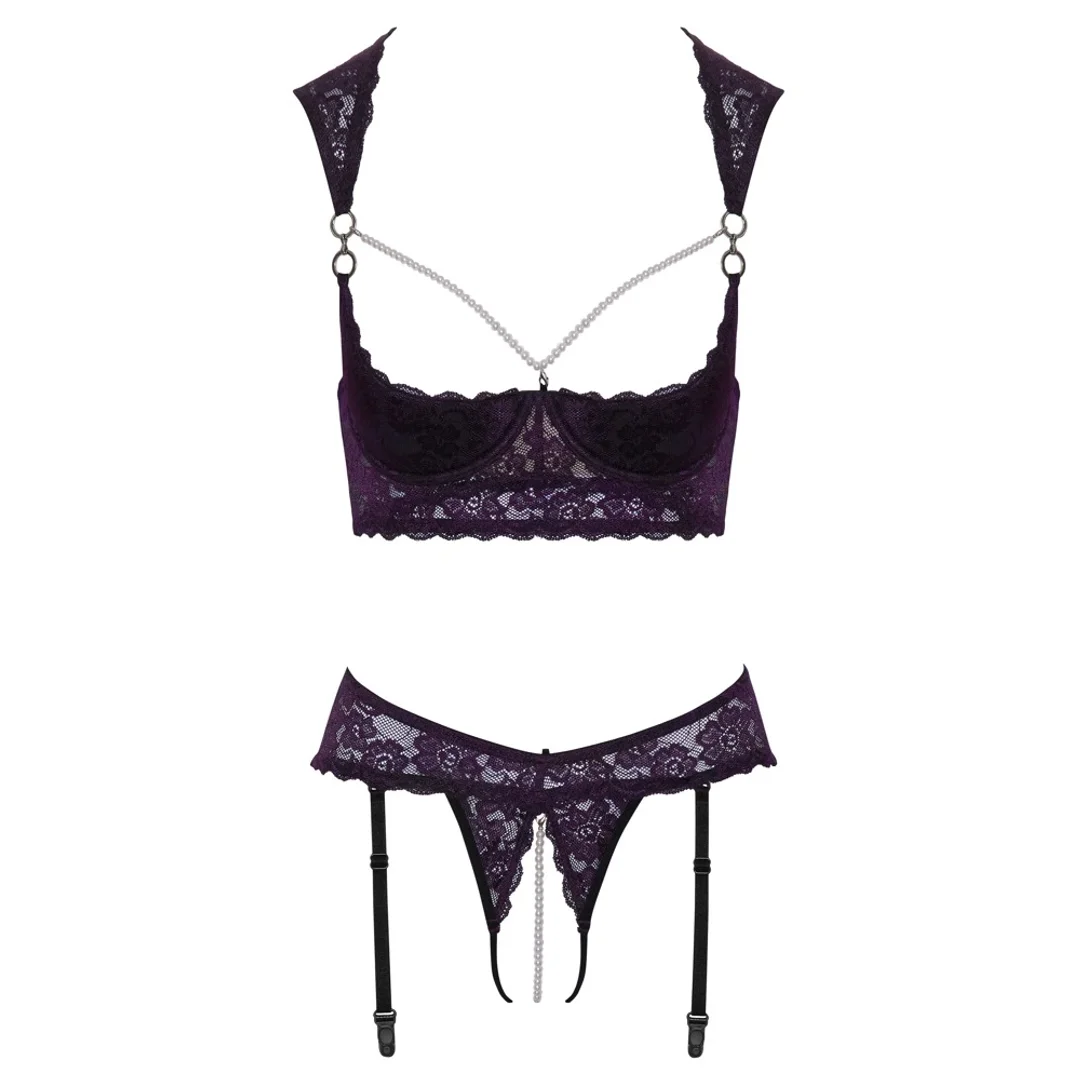 Cottelli Lingerie Komplet 2-częściowy Fioletowa Koronka Perły 75B/S — zdjęcie 8