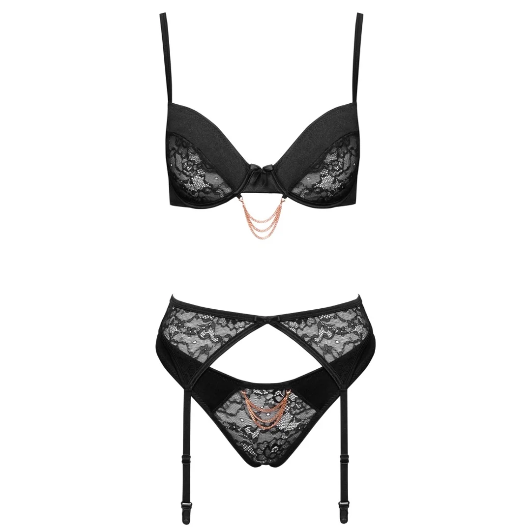 Cottelli Lingerie Komplet 3-częściowy czarny koronka 80B/M — zdjęcie 6
