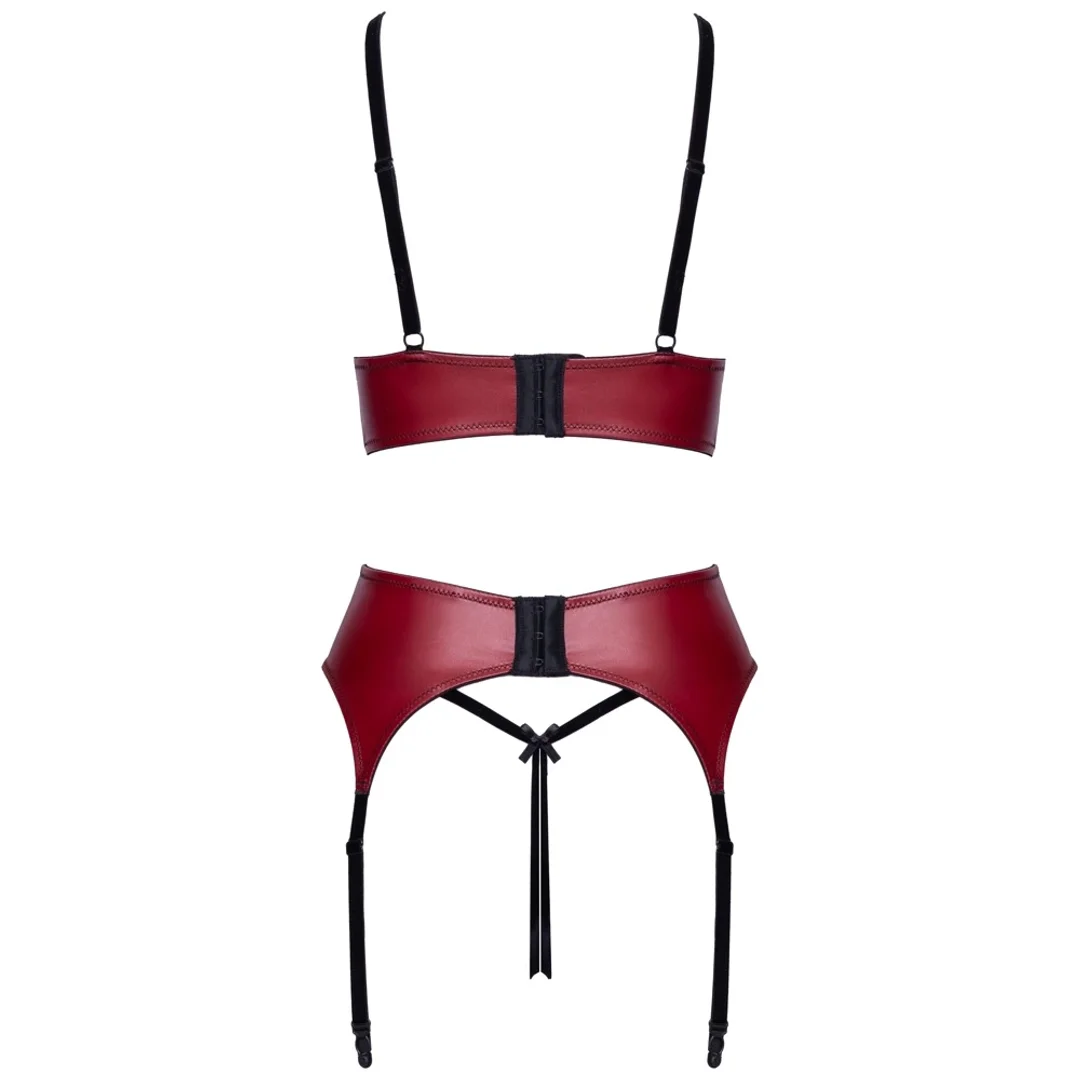 Cottelli LINGERIE komplet 3-częściowy S ciemnoczerwony z czarną koronką — zdjęcie 7