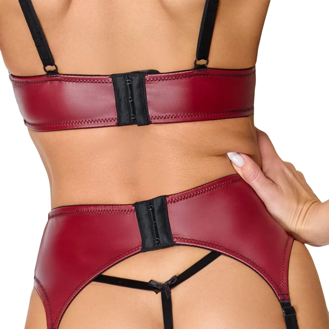 Cottelli LINGERIE komplet 3-częściowy S ciemnoczerwony z czarną koronką — zdjęcie 8