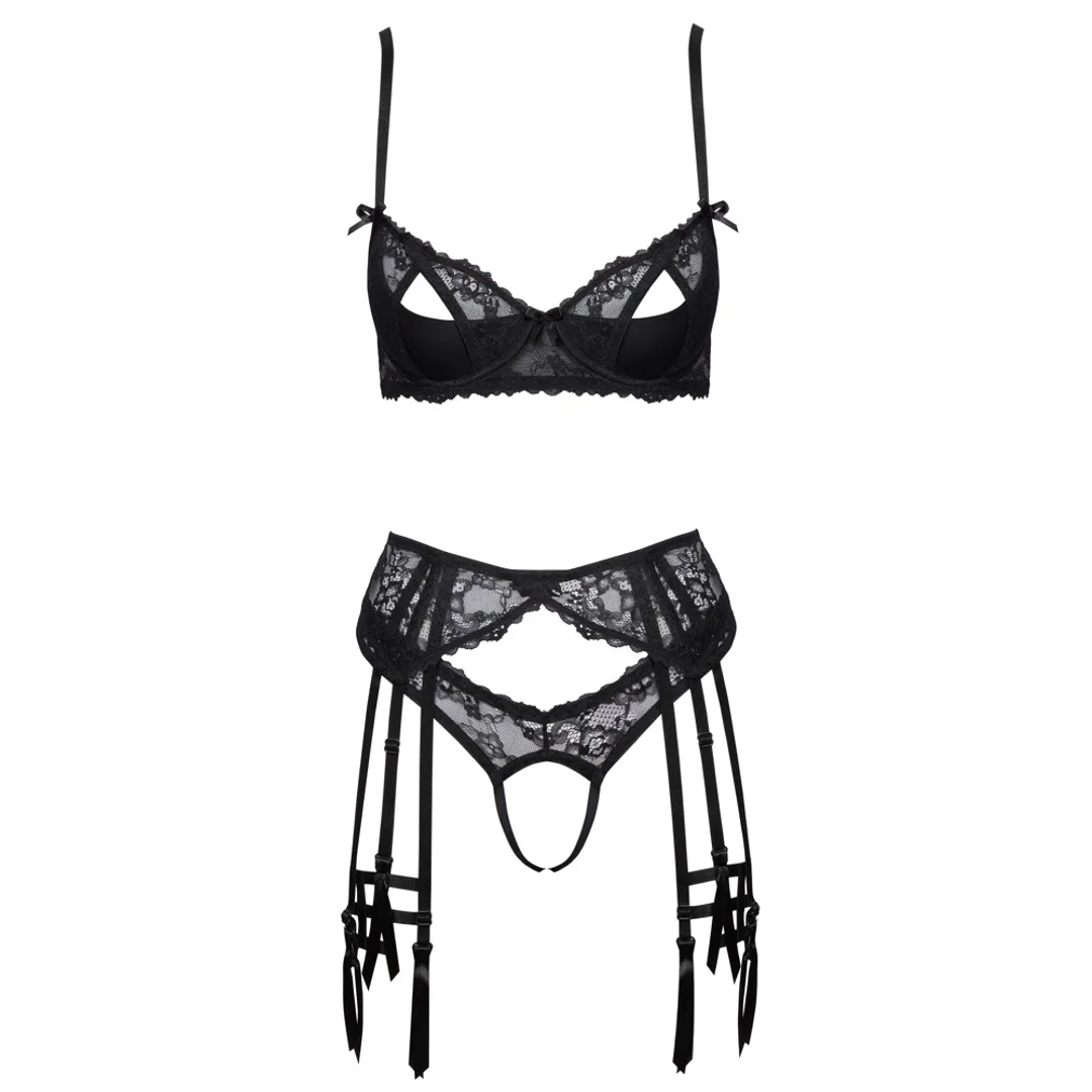 Cottelli Lingerie Komplet Czarny Koronkowy 85C/L z Pasem i Stringami — zdjęcie 8
