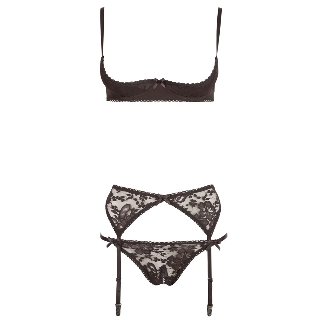 Cottelli Lingerie komplet koronkowy 3-częściowy czarny 80B/M — zdjęcie 4