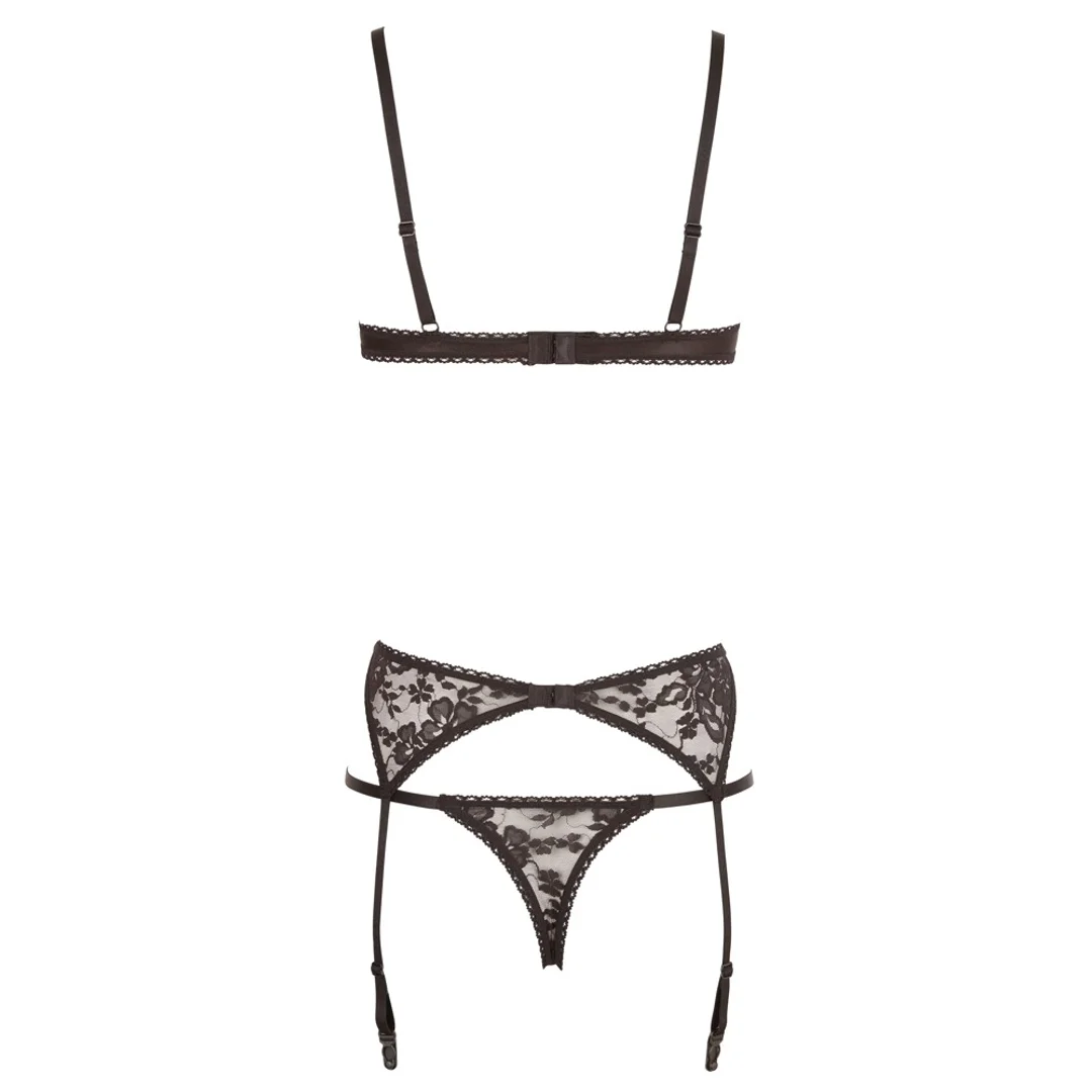 Cottelli Lingerie komplet koronkowy 3-częściowy czarny 80B/M — zdjęcie 5