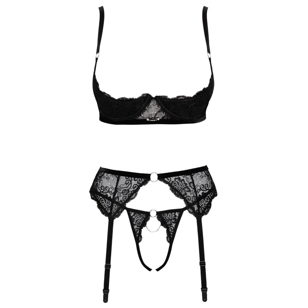 Cottelli Lingerie komplet koronkowy 3-częściowy czarny 85B/L — zdjęcie 6