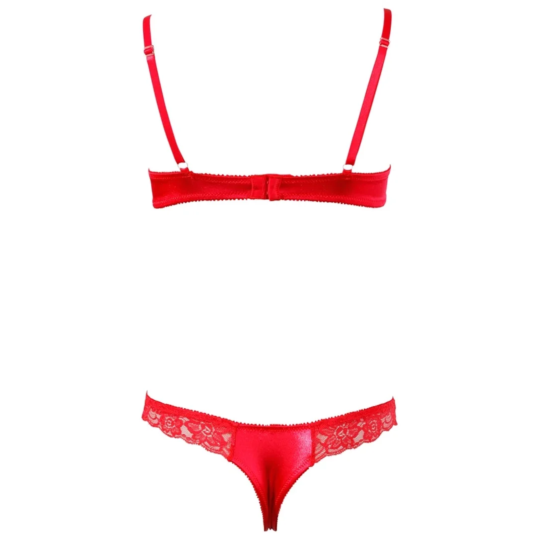 Cottelli Lingerie komplet koronkowy biustonosz bez miseczek i stringi czerwone 80B/M — zdjęcie 5
