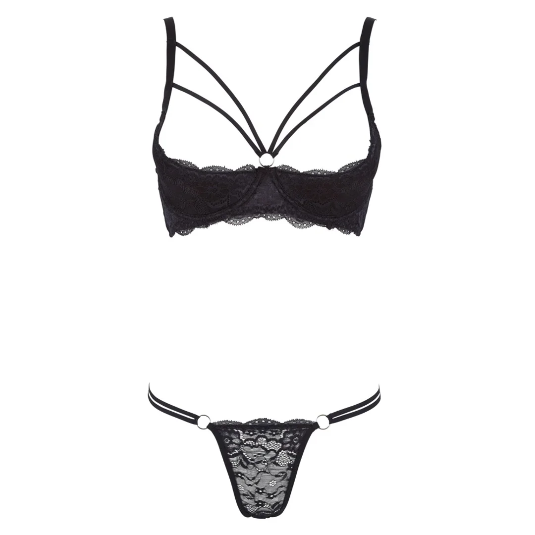 Cottelli Lingerie komplet koronkowy czarny 85C/L z otwartym biustonoszem — zdjęcie 8