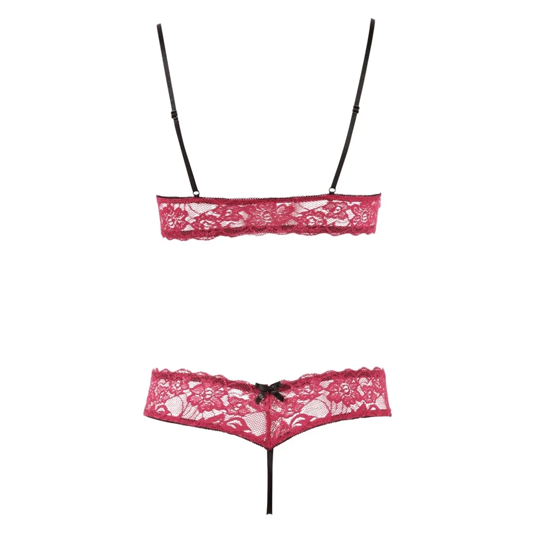 Cottelli Lingerie komplet koronkowy czerwony otwarty biustonosz + stringi M — zdjęcie 6