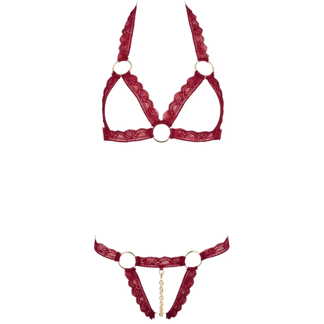 Cottelli Lingerie komplet koronkowy czerwony z elementami metalowymi S/M — zdjęcie 8