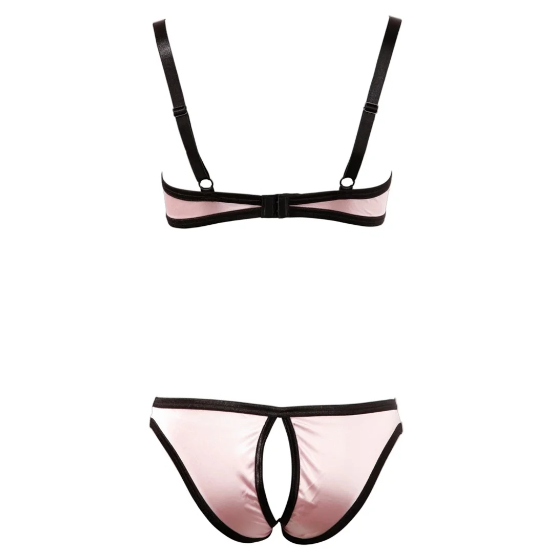 Cottelli Lingerie komplet satynowy rożowy 85B/L bez miseczek i z otwartymi figami — zdjęcie 5