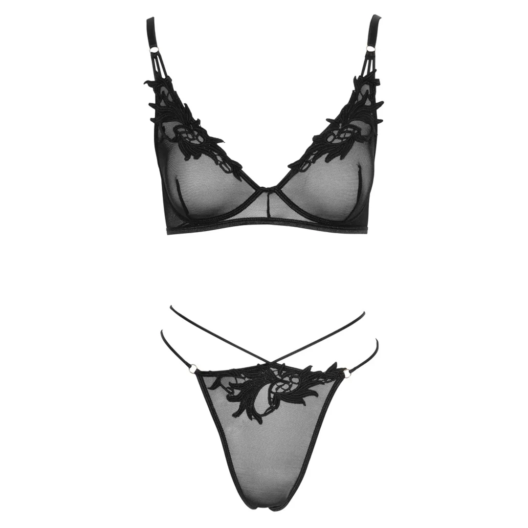 Cottelli LINGERIE komplet siateczkowy biustonosz i stringi L czarny — zdjęcie 4