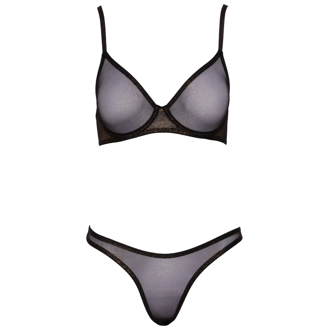 Cottelli Lingerie komplet siateczkowy z brokatem czarny 80B/M — zdjęcie 6