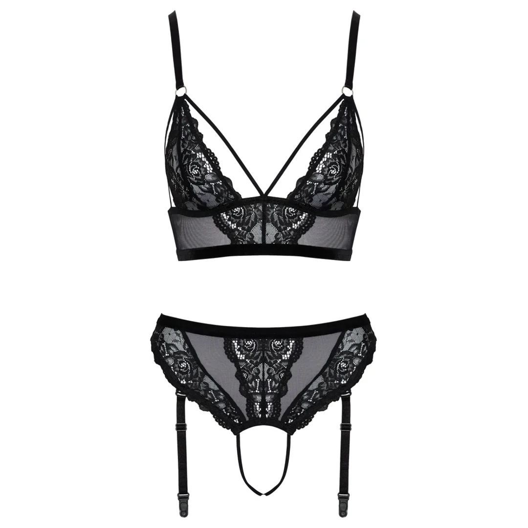 Cottelli Lingerie komplet XL koronkowy biustonosz z pasem czarny — zdjęcie 8