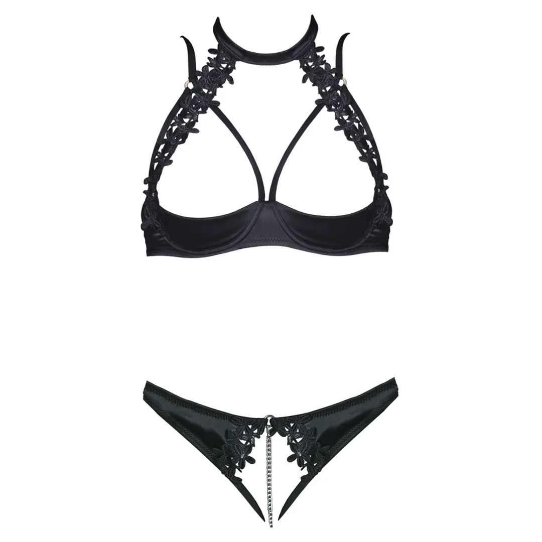 Cottelli LINGERIE komplet z haftem kwiatowym 75B/S czarny — zdjęcie 5