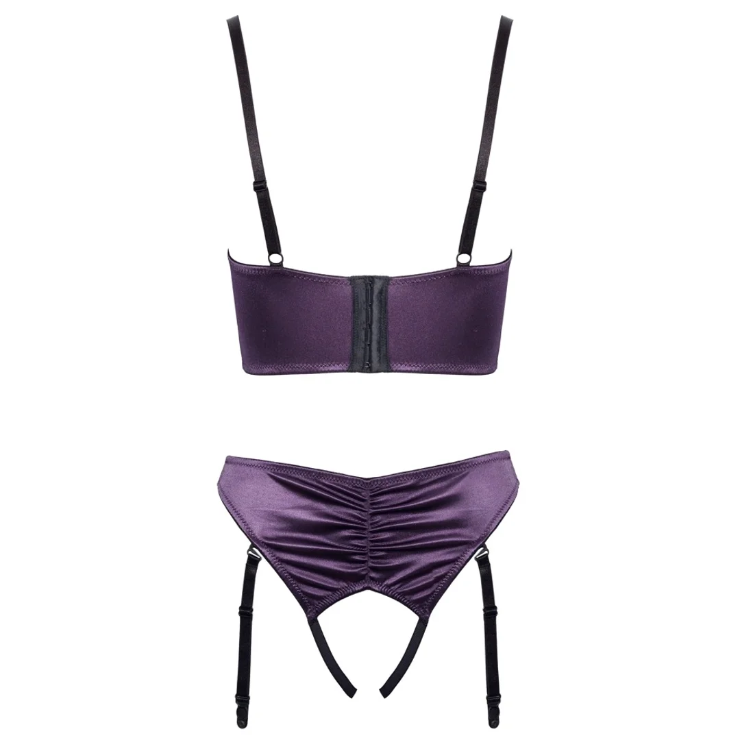Cottelli Lingerie komplet z otwartym biustonoszem i paskami fiolet 80B/M — zdjęcie 6