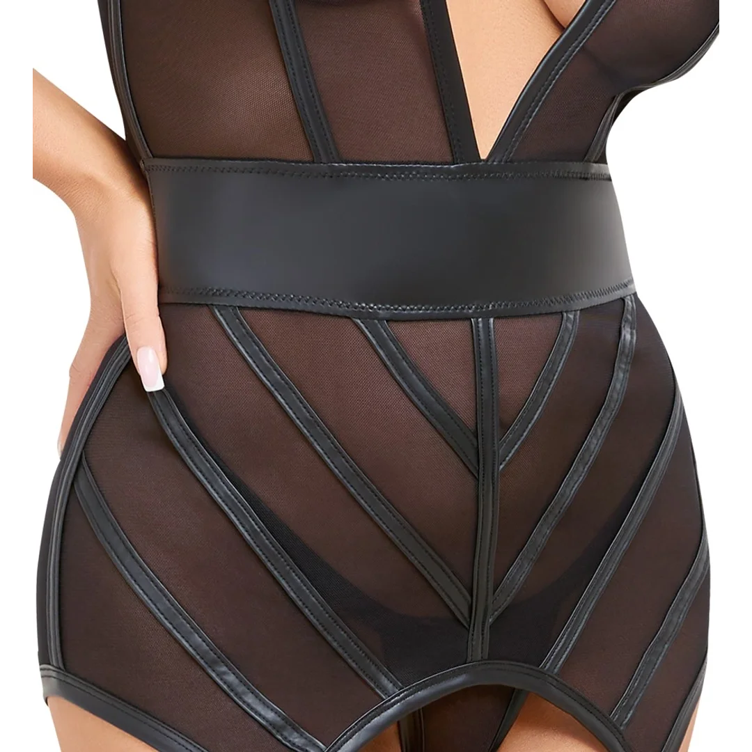 Cottelli Lingerie Koszulka Czarna M z Regulowanymi Paskami do Pończoch — zdjęcie 5