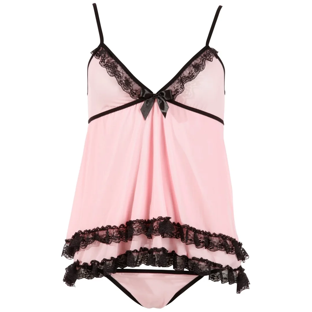 Cottelli Lingerie Koszulka nocna rożowa z koronką i stringi XL — zdjęcie 5