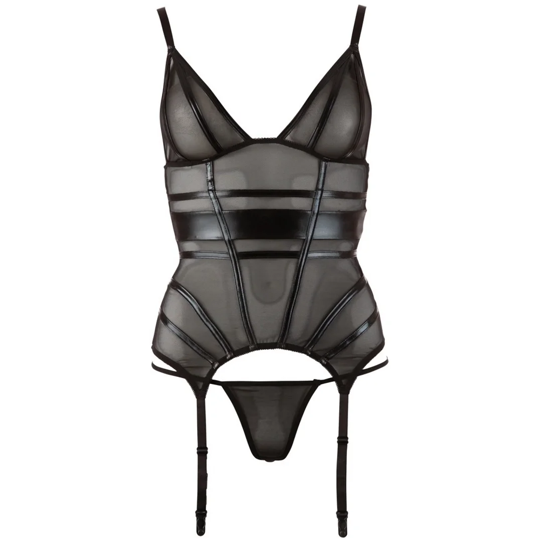Cottelli Lingerie Koszulka Siatkowa Czarna XL z Paskami i Stringami — zdjęcie 4