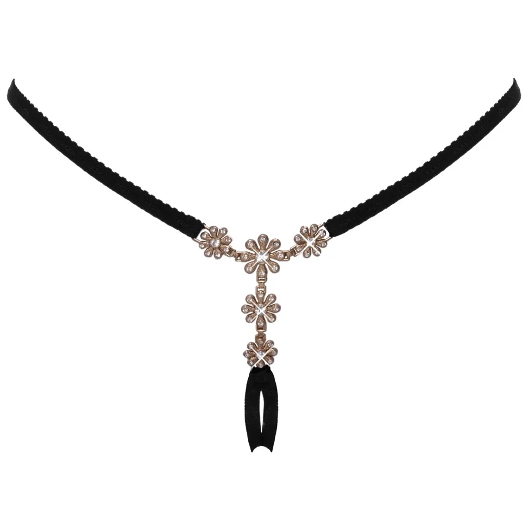 Cottelli LINGERIE String Flowers S-L czarny z kwiatami i cyrkoniami — zdjęcie 5
