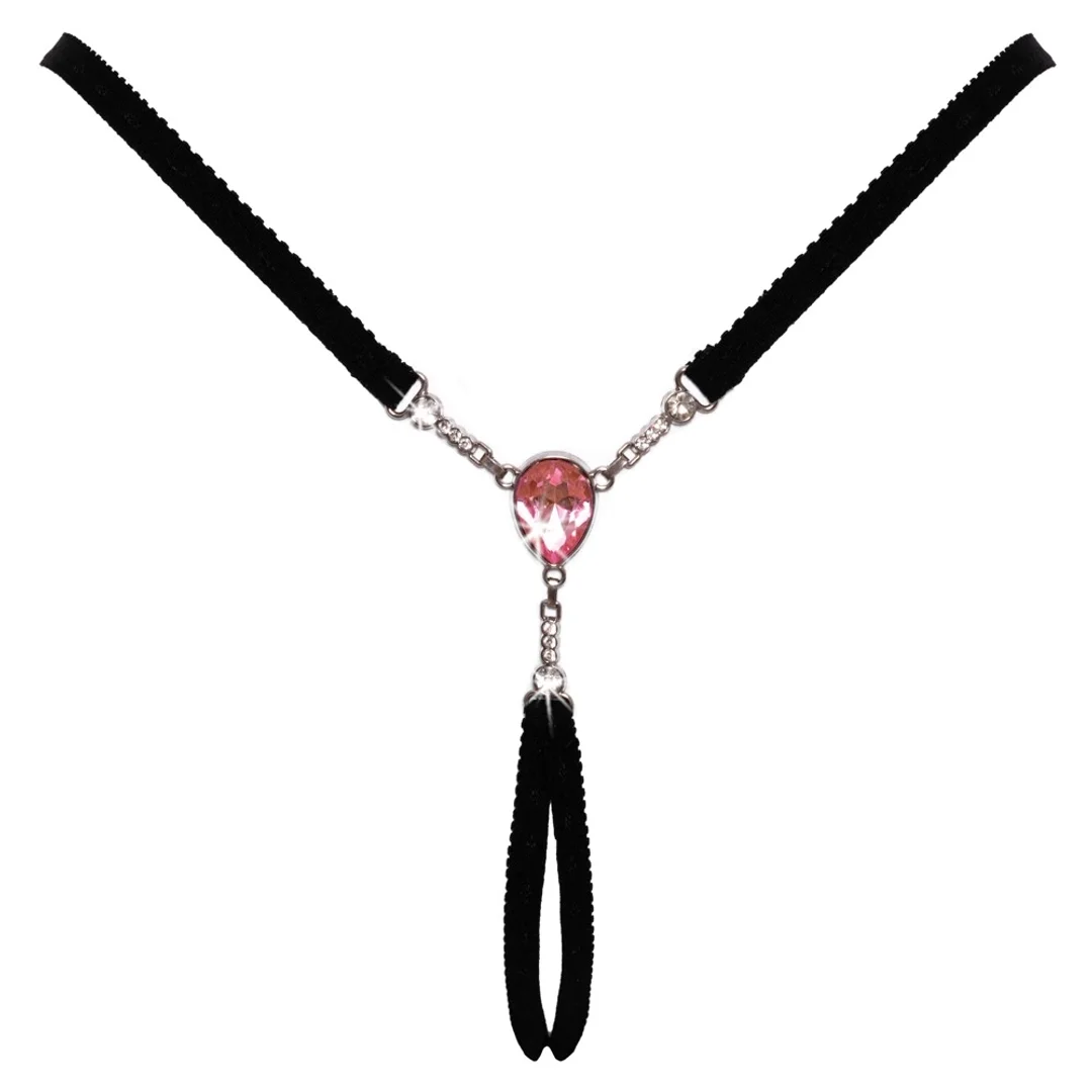 Cottelli LINGERIE String z ozdobnym kryształem i łańcuszkami S-L — zdjęcie 6