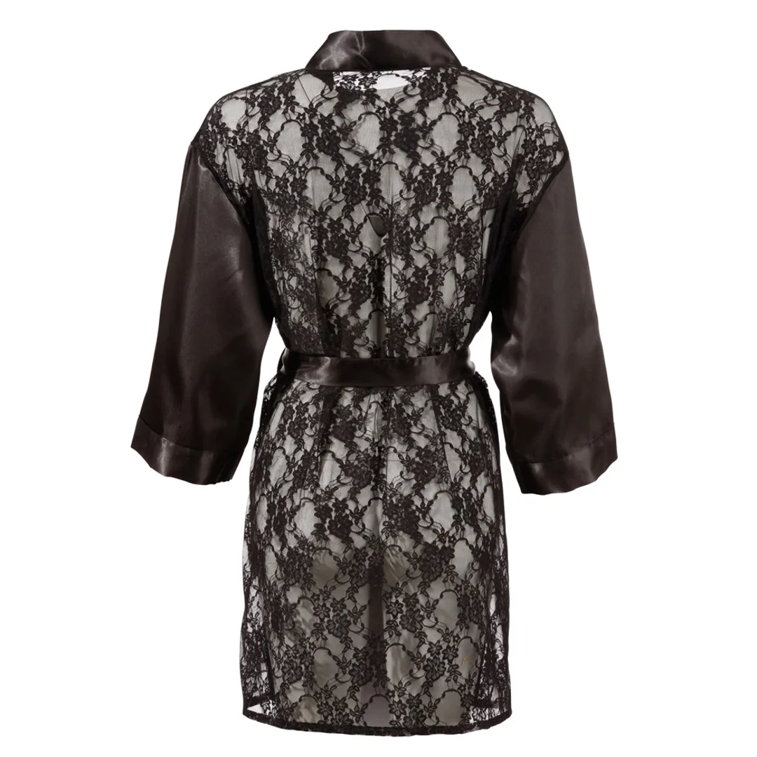 Cottelli Lingerie Szlafrok Satynowy z Koronką Czarny S/M — zdjęcie 4