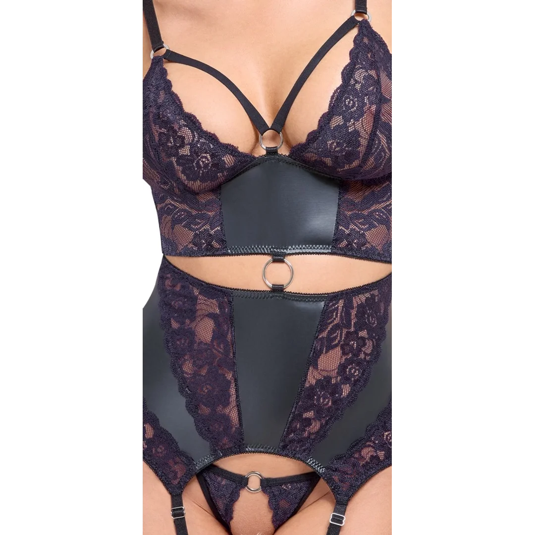 Cottelli Lingerie Top matowy z koronką i stringi bez zapięcia, czarny S — zdjęcie 5